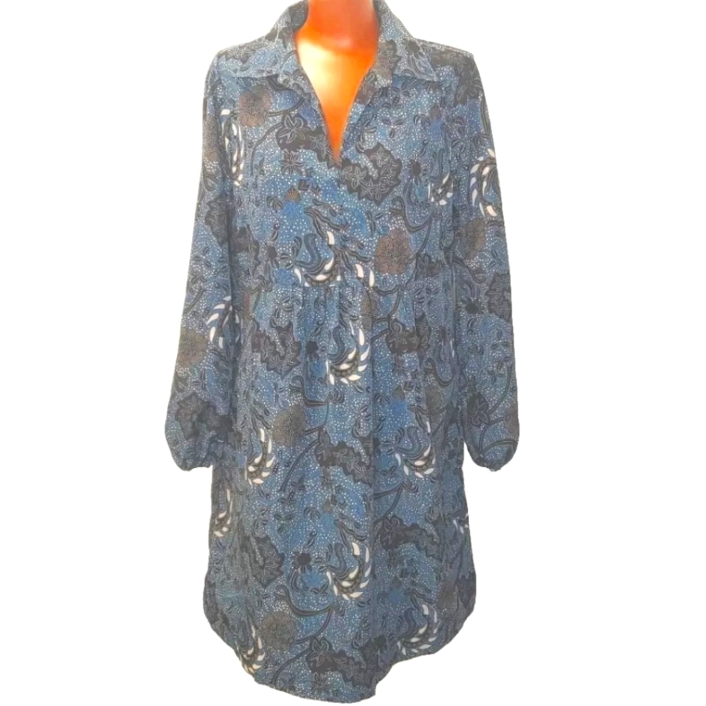Suzanne Betro Mini Shirt Dress Woman Med Whimisgoth Fairy Artsy Floral Blue NWT